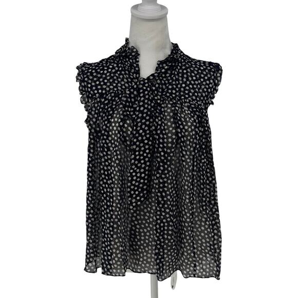 🖤 KATE SPADE Polka Dot Silk Blouse S EUC Black White Ruffle Sleeveless Top - Picture 1 of 7